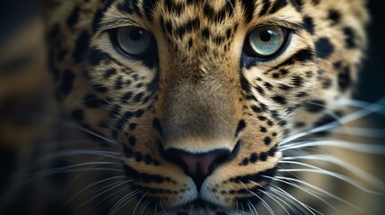 amur leopard close up photo realistic 8mm lens high.Generative AI - obrazy, fototapety, plakaty