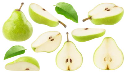 Raamstickers Collection of cut pear fruits and leaves, cut out © ChaoticDesignStudio