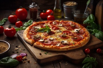 this image showcases the delectable taste of a pizza. Generative AI