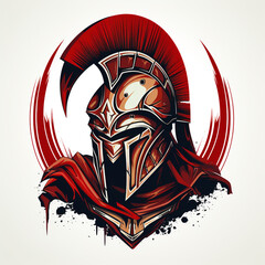 2D illustration of a spartan or roman soldier helmet. Graphic style logo.