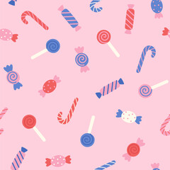 Cute candies, lollipops seamless pattern