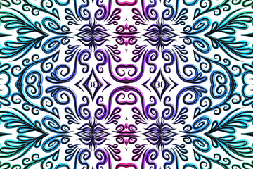 3D emboss luxurious batik ethnic dayak traditional Java indonesia with beautiful flowers line art gradient design 