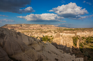 Rocky landscape in Cappadocia, Turkey. Travel in Cappadocia. Amazing Rocky summer landscape in Cappadocia Goreme
