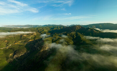 Mountains. Colorful sunset. Panorama of Great Smoky Mountains. Fog over the mountains. Mist over the mountains
