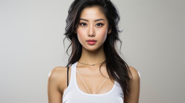 Young Asian Beautiful Woman White Undershirt Has Heal, Background Image , Beautiful Women, Hd