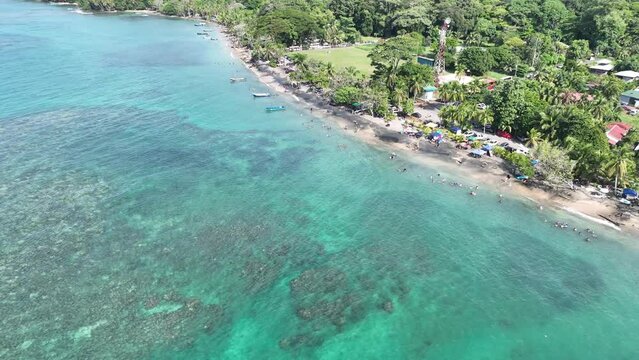 Lush tropical Caribbean Coast of Limon in Costa Rica -aerial views of Cocles, Punta Uva, Playa Chiquita and Manzanillo