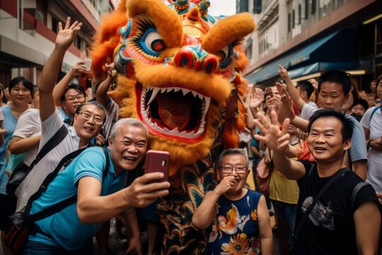 selfie with dragon in chinese new year