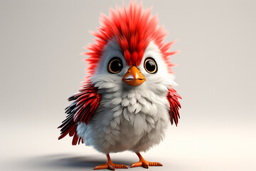 Fototapeta premium Red-crested cardinal on a white background. Adorable 3D cartoon animal portrait.
