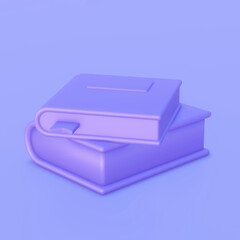 3d render stack of book on solid purple background. Concept for learning in school and reading. Monochrome illustration