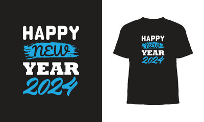 Fototapeta premium Best Happy New Year 2024 t shirt design Happy new year typography t shirt design, New Year Event T-Shirt Template, Holiday Trendy t shirt print design in shape