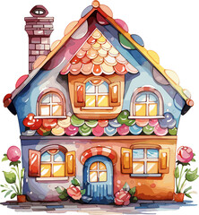 Christmas Gingerbread House Watercolor Illustration - Festive Holiday Cookie Decorations