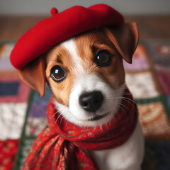 jack russell terrier in red cap