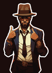 elegant cool mafia gangster with hand signs sunglasses beard and hat in gta style vector