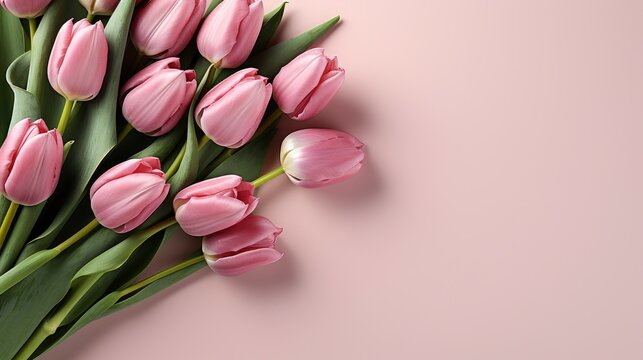 Top View Tulips Bouquet With Copy Spacephotorealistic, Background Image