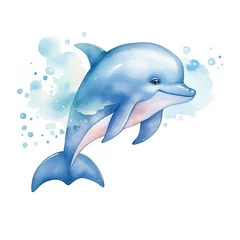 Fotobehang Watercolor fantasy Baby Dolphin clip art isolated white background. © Ahasanara