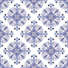 Watercolor Tile tradiitional tribal vintage folk damask painting drawing floor interior