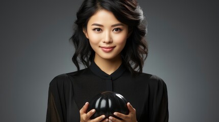 Happy Asian Woman Presenting Open Hand Palm, Background Image , Beautiful Women, Hd