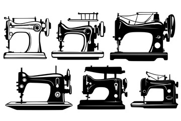 bundle of vector sewing machine logos, icons, illustrations