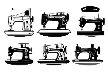 bundle of vector sewing machine logos, icons, illustrations