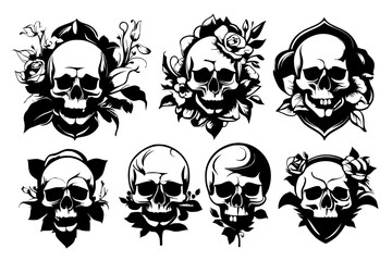 bundle of skull and flowers vector,icon,illustration