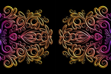 3D emboss luxurious batik ethnic dayak traditional Java indonesia with beautiful flowers line art gradient design 