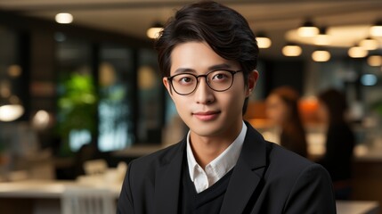 Fototapeta premium Image Young Asian Woman Company Worker Glasses , Background Image , Beautiful Women, Hd