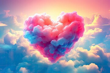 Beautiful colorful valentine's day heart in the clouds as abstract background. - obrazy, fototapety, plakaty