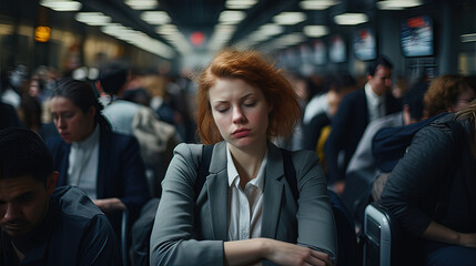 Horizontal photo, mid adult woman asleep about going back to work. concept, people, work