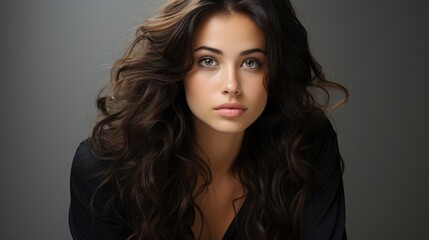 Naklejka premium Portrait Young Beautiful Brunette Woman Posing , Background Image , Beautiful Women, Hd
