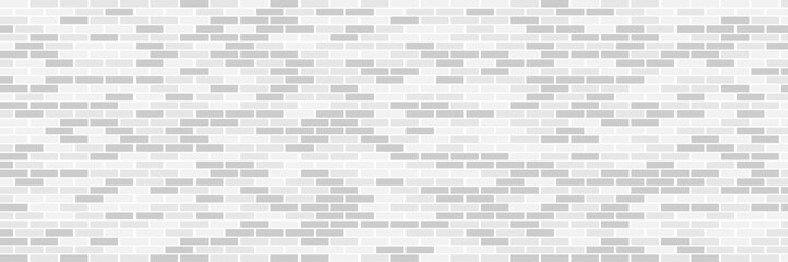 Panorama view white brick wall background. Vector