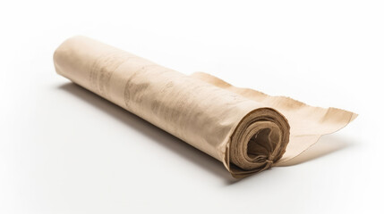 Fototapeta premium Antique rolled papers on a white backdrop, evoking a sense of treasure, pirates, and historic maps from yesteryears