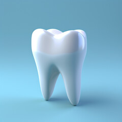 3D Tooth Isolated on Light Blue Background Dental Concept Healthy Teeth Render, Dental Care Professional Banner.