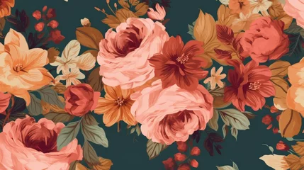 Behang Beautiful floral and chintz seamless pattern © Waqas