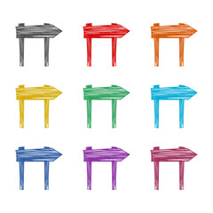 Wooden sign board icon isolated on white background. Set icons colorful