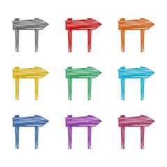 Wooden sign board icon isolated on white background. Set icons colorful