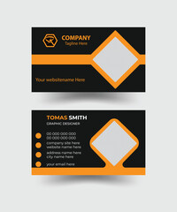 Modern and simple business card, design, yellow and dark black color, creative business card, horizontal simple clean template vector design.