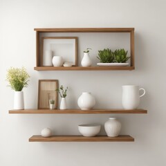 Fototapeta na wymiar Wooden Floating Shelf - A Perfect Addition to Minimalist Home Decor