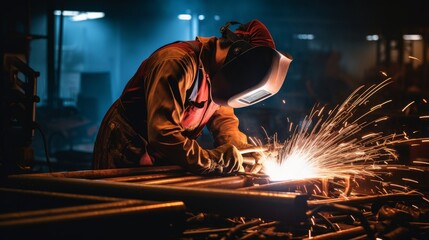 Worker welds at the factory
