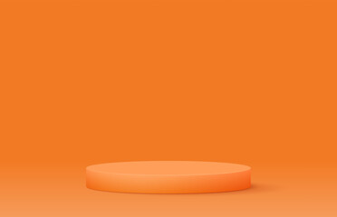 Orange podium realistic 3d design, Colorful rendering, Vector illustration