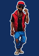 cool urban gangster with cap sunglasses beard and big gold chain in gta style vector	
