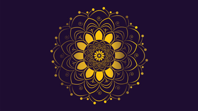Abstract Mandala in golden and purple combination. This simple mandala can make your project more colorful or festival mode.