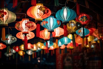 Fototapeta na wymiar Colorful festival lanterns during the Chinese traditional holiday season.