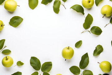 Background of apples with green leaves