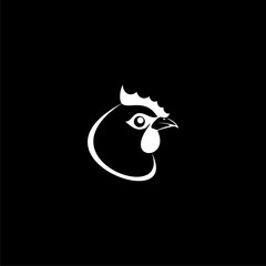 Chicken on black background icon. Animal head vector illustration. Agriculture sign.