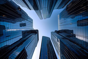 Fototapeta na wymiar Reflective skyscrapers, business office buildings.