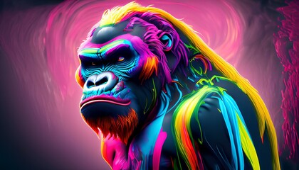 Gorilla and monkeys in rainbow colors	