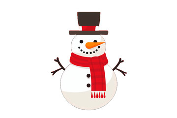 Snowman with hat and scarf isolated on transparent background. Merry Christmas.