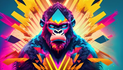 Gorilla and monkeys in rainbow colors	