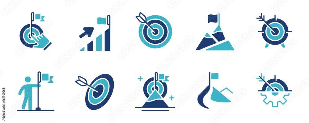 Poster business challenge target arrow mission icon set goal objective performance growth objective marketing management vector illustration for web and app