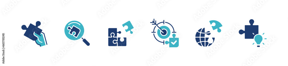 Leinwandbilder set of jigsaw puzzle match piece creative solution icon vector teamwork management problem solving idea symbol illustration for web and app